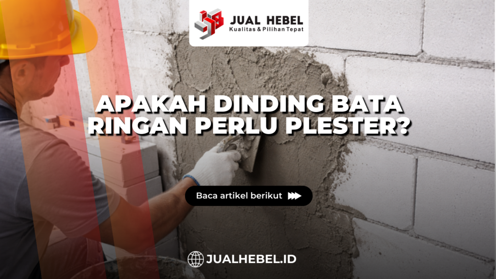 Proses plester dinding bata ringan oleh tukang bangunan